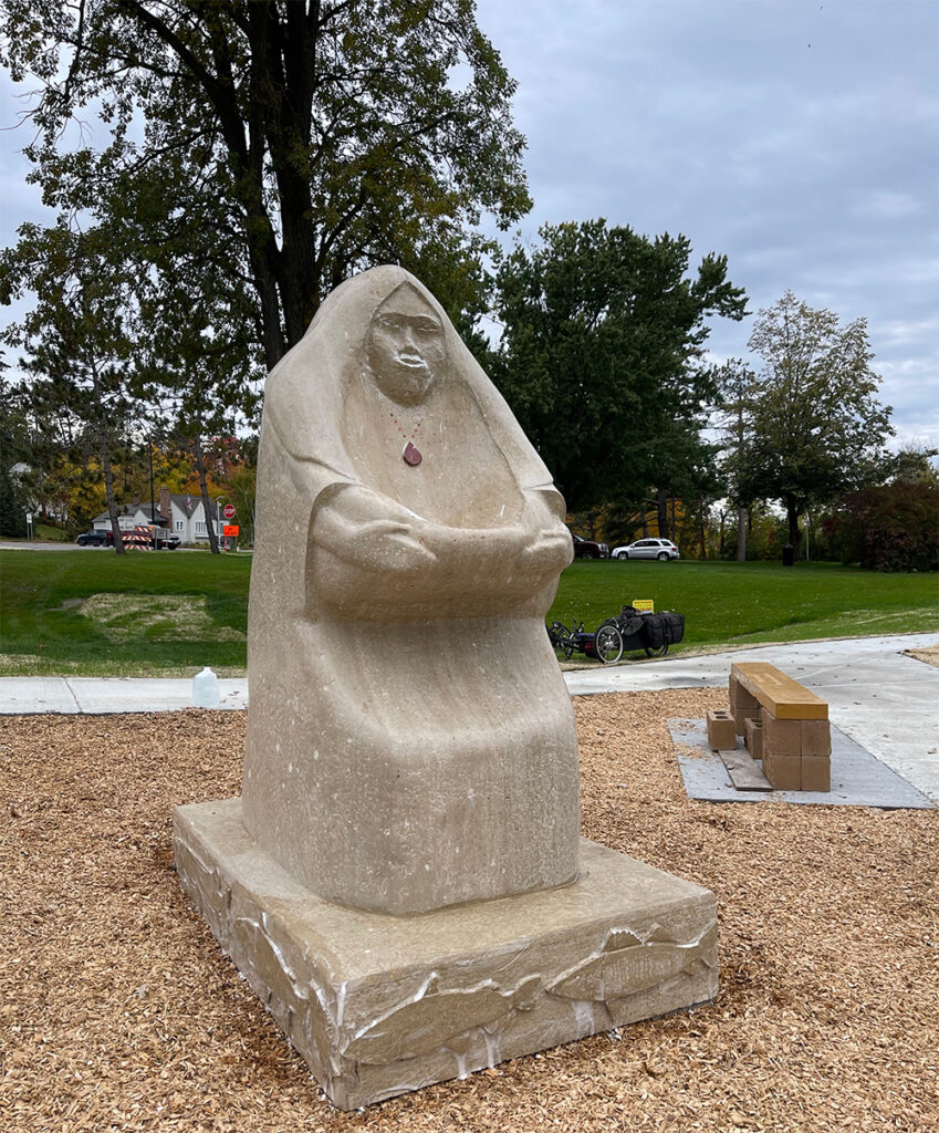 Duane Goodwin's sculpture, Oganawedan Nibi, that was unveiled in Grand Rapids for Indigenous Peoples' Day 2022