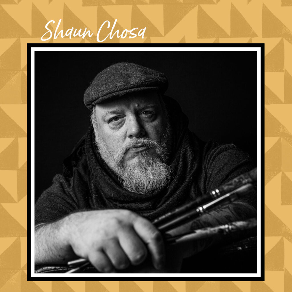 Today, Leah and Cole chat with artist Shaun Chosa. Shaun's art boldly blends Indigenous heritage, counterculture, and pop culture influences, echoing his self-described nomadic upbringing.